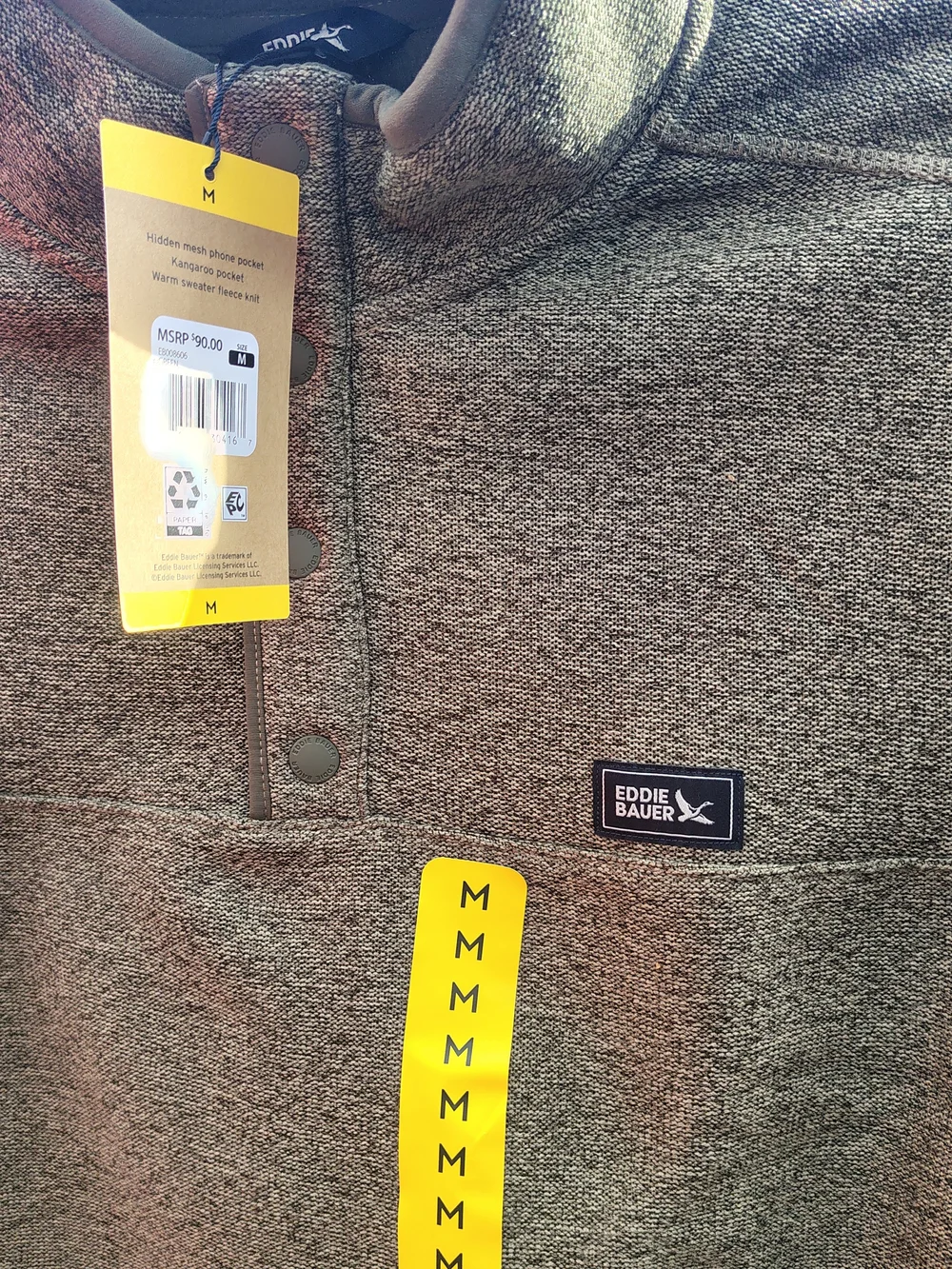 Eddie Bauer Tan Crewneck Quarter-Snap Fleece Pullover - Picture 2 of 4